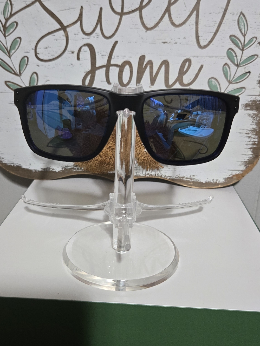 Oakley Men's Black Frame Sunglasses with Blue Mirrored Lenses